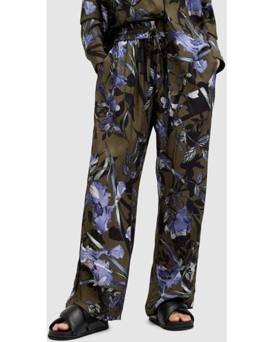 AllSaints Tyler Bato Floral Print Wide Leg Trousers - Black