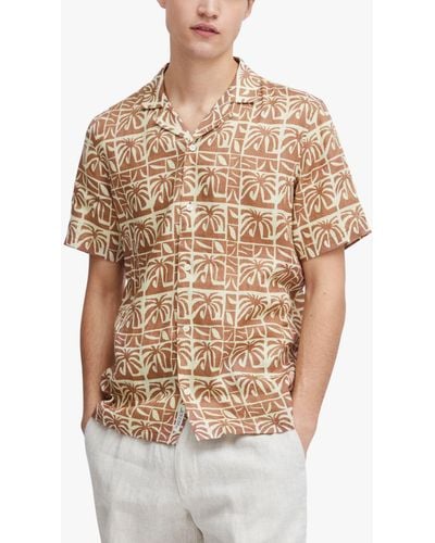 Casual Friday Anton Short Sleeve Palm Linen Shirt - Natural