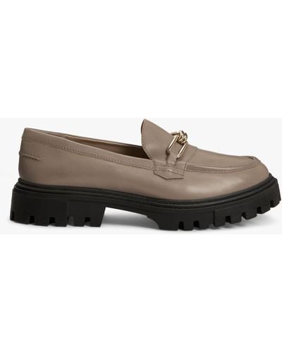 John Lewis Glowing Leather Chunky Platform Loafers - Grey
