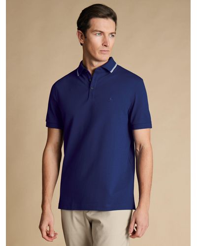 Charles Tyrwhitt Contrast Tipping Short Sleeve Polo Shirt - Blue