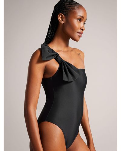 Ted Baker Saraley One Shoulder Swimsuit With Bow - Black