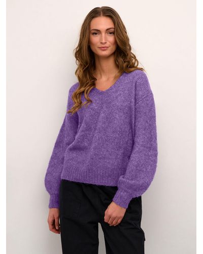 Kaffe Sarla V-neck Melange Knit Pullover Jumper - Purple