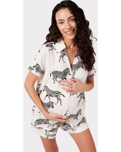 Chelsea Peers Zebra Short Shirt Maternity Pyjama Set - White