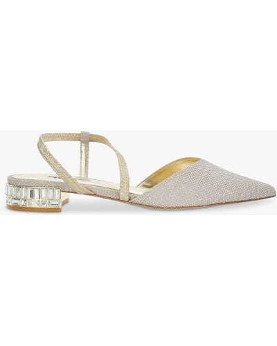 Dune Harlem Embellished Heel Textured Slingback Court Shoes - White