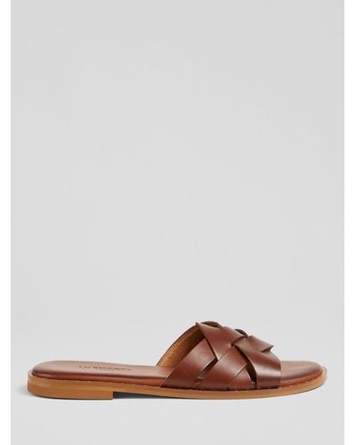 LK Bennett Amara Leather Flat Sandals - Brown