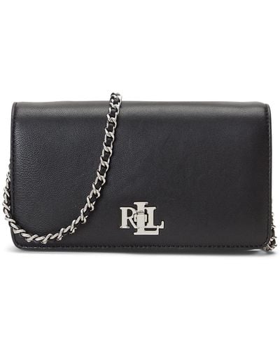 Ralph Lauren Lauren Tech Leather Chain Strap Cross Body Bag - Black