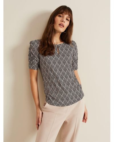 Phase Eight Evelyn Geometric Print Top - Brown