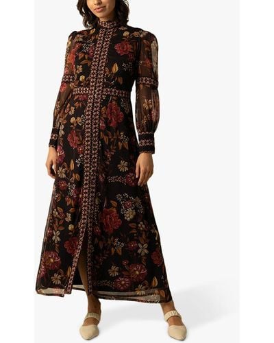 Raishma Aspen Floral Bishop Sleeve Maxi Dress - Brown