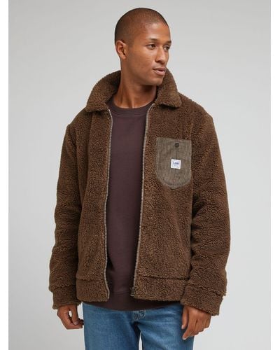 Lee Jeans Sherpa Regular Fit Zip Through Jacket - Brown