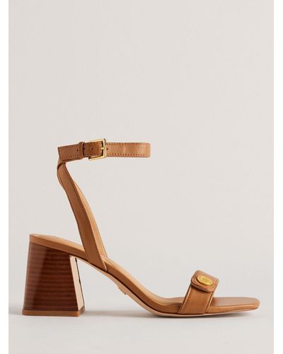 Ted Baker Milliiy Signature Coin Block Heel Sandals - Brown