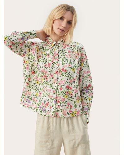 Part Two Elvera Ecovero Floral Long Sleeve Shirt - Natural