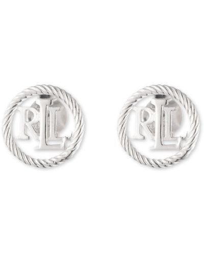 Ralph Lauren Lauren Sterling Silver Monogram Stud Earrings - White