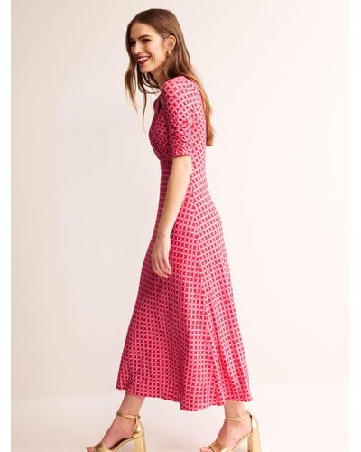 Boden Rebecca Diamond Print Midi Jersey Dress - Pink