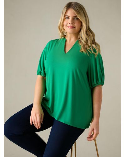 Live Unlimited Curve Ditsy Jersey Blouse - Green