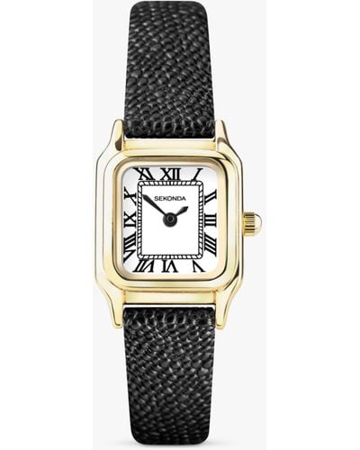 Sekonda 40557 Square Roman Numeral Leather Strap Watch - White