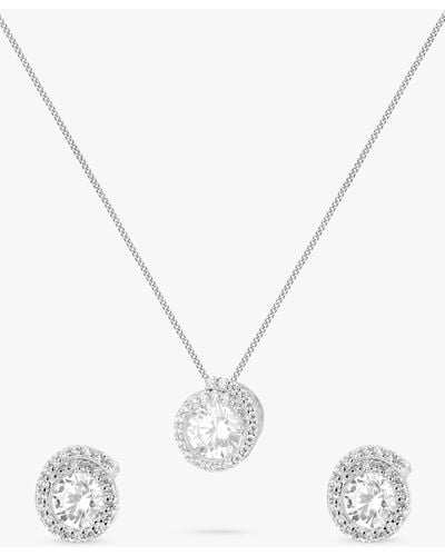 Ib&b Sterling Silver Cubic Zirconia Swirl Earrings & Necklace Gift Set - Metallic
