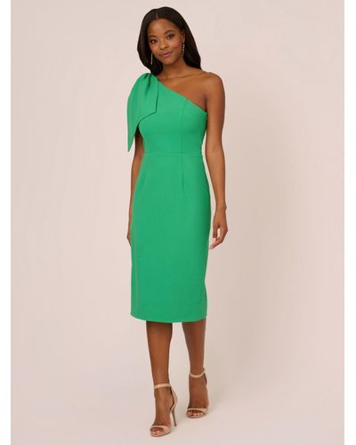 Adrianna Papell Crepe Asymmetric Bow Midi Dress - Green