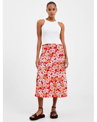 French Connection Split Floral Print Midi Skirt - Red