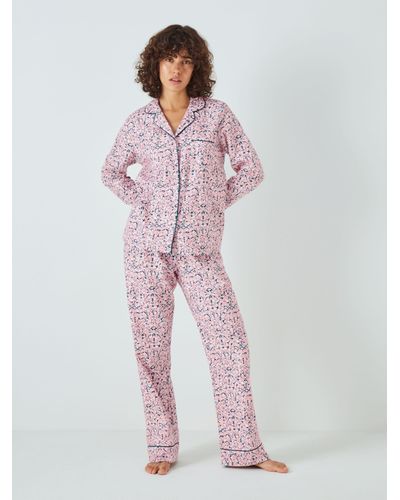 John Lewis Damson Floral Shirt Pyjama Set - Pink