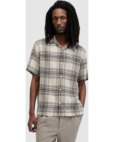 AllSaints Padres Short Sleeve Check Print Shirt - Grey