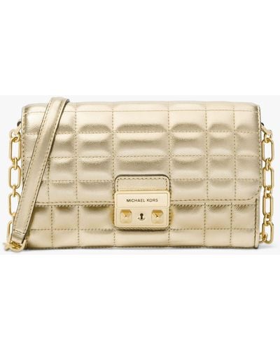 Michael Kors Tribeca Quilted Leather Wallet On A Chain - Natural