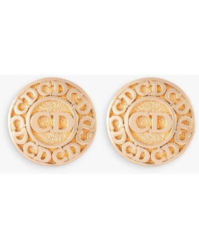 Susan Caplan Vintage Christian Dior Gold Plated Monogram Cd Clip-on Earrings - Natural