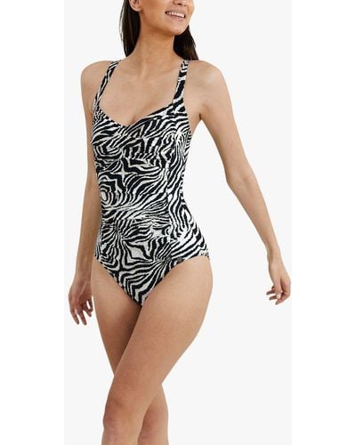 Panos Emporio Potenza Zebra Print Ruched Shaping Swimsuit - White