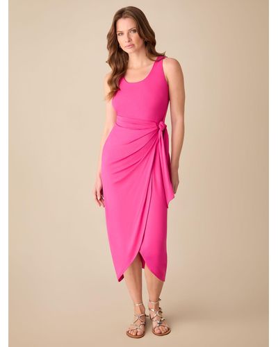 Ro&zo Petite Jersey Tie Waist Midi Dress - Pink