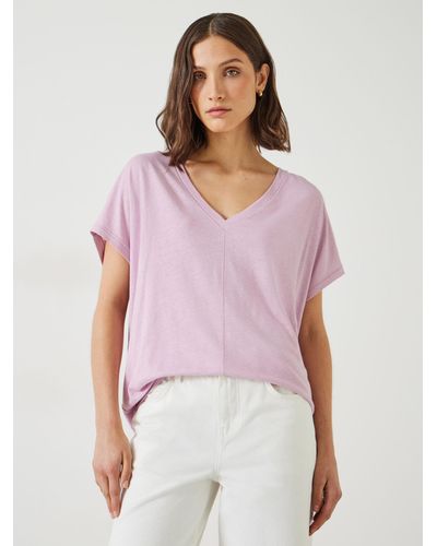 Hush Danny Deep V-neck Linen Blend T-shirt - Purple
