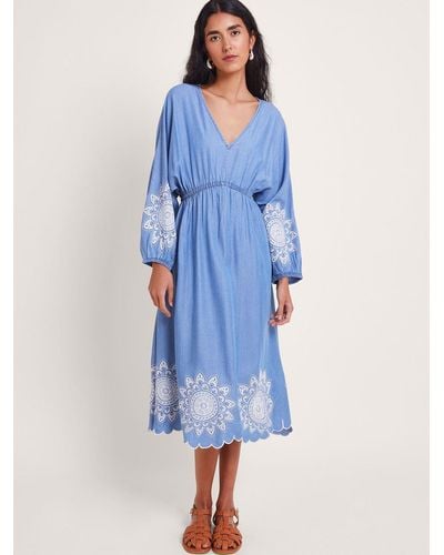 Monsoon Tabitha Embroidered Dress - Blue