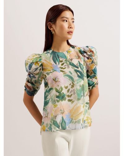 Ted Baker Oasia Pleated Puff Sleeve Top - Green