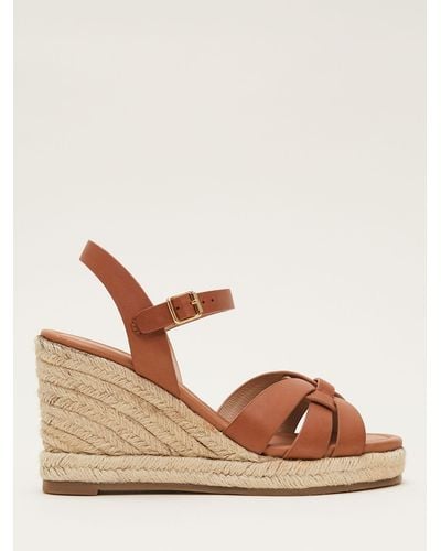 Phase Eight Leather Multi Strap Espadrille Wedge Sandals - Natural