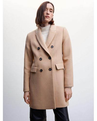 Mango Wool Blend Double Breasted Tailored Coat - Natural