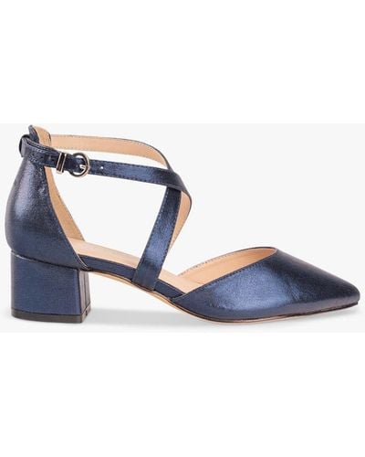 Paradox London Wide Fit Fran Shimmer Low Block Heel Court Shoes - Blue