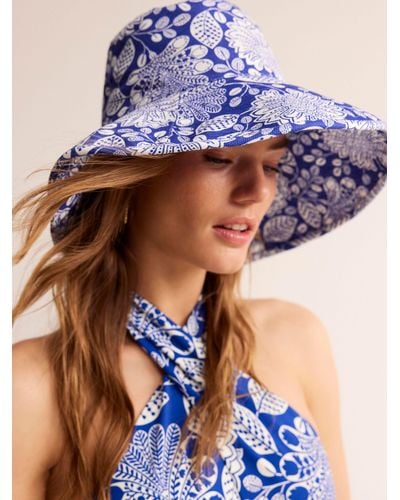 Boden Floral Print Cotton Canvas Bucket Hat - Blue