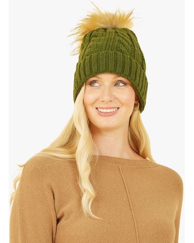 Yumi' Cable Knit Pom Pom Hat - Green