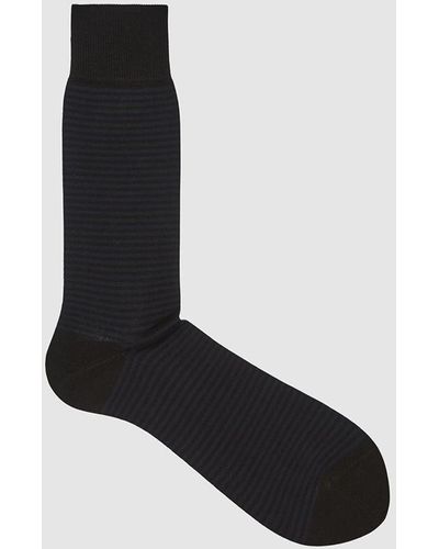 Reiss Mario Stripe Print Cotton Blend Socks - Black