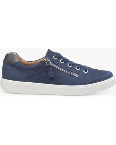 Hotter Chase Ii Extra Wide Fit Suede Zip And Go Trainers - Blue