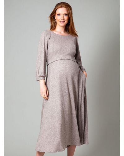 TIFFANY ROSE Vivian Maternity Ribbed Jersey Dress - Grey