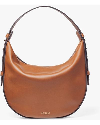 Aspinal of London Crescent Smooth Leather Hobo Bag - Brown