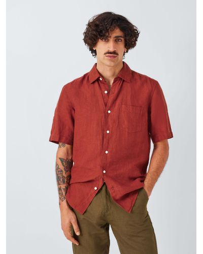 John Lewis Linen Short Sleeve Shirt - Red