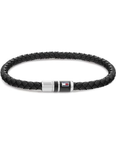 Tommy Hilfiger Braided Leather Bracelet - Black