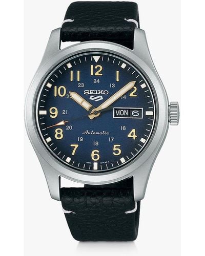 Seiko Srpg39k1 5 Sports Automatic Day Date Leather Strap Watch - Blue