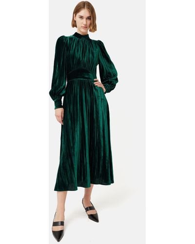 Jigsaw Velvet Plisse Midi Dress - Green