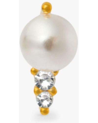 Orelia Pearl & Crystal Barbell Earrings - White