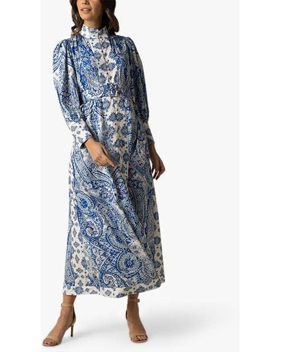 Raishma Maya Cotton Floral Midi Dress - Blue