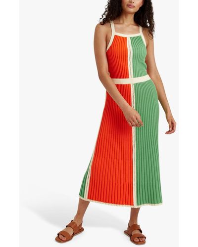 Chinti & Parker Cotton Riveria Colourblock Midi Skirt - Red