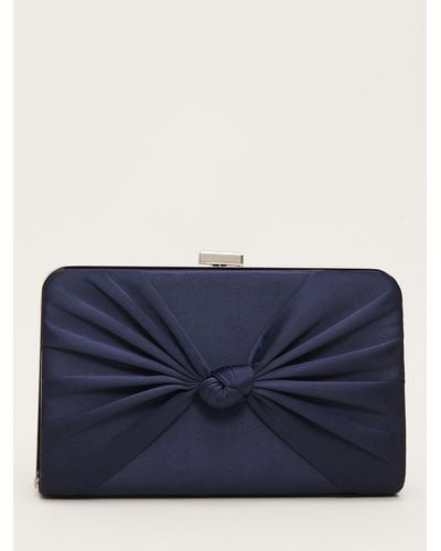 Phase Eight Satin Knot Front Box Clutch Bag - Blue