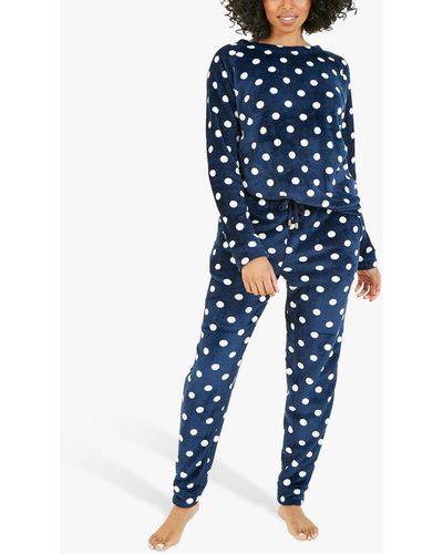 Yumi' Super Soft Polka Dot Fleece Pyjamas - Blue