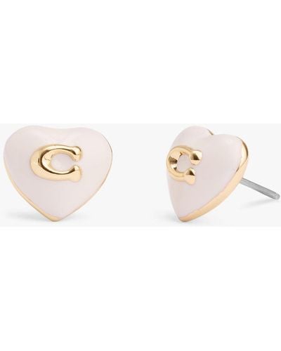 COACH Enamel Heart Stud Earrings - Natural